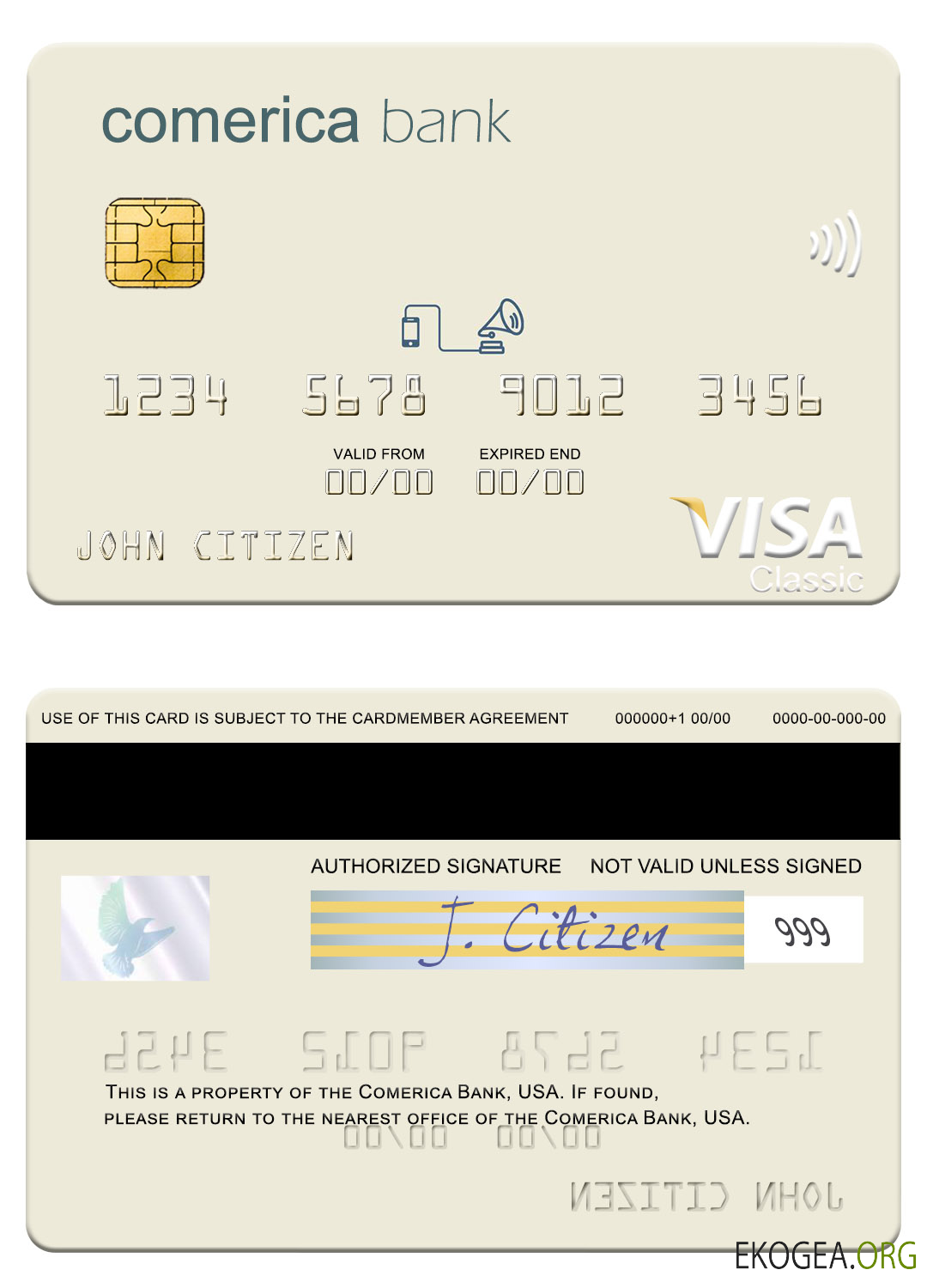 Carte visa USA Comerica Bank